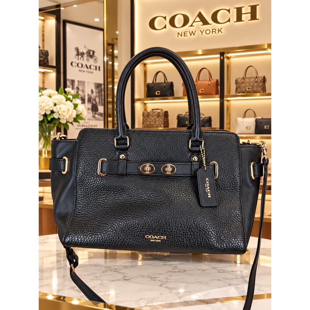 Coach Blake Carryall Black Pebbled Leather Satchel Handbag F55665